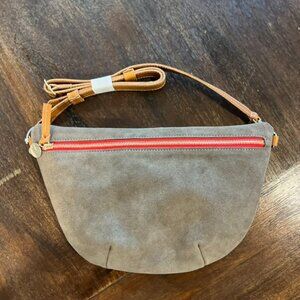 Brand New Clare V Suede Grande Fanny in khaki green with contrast red gold zip